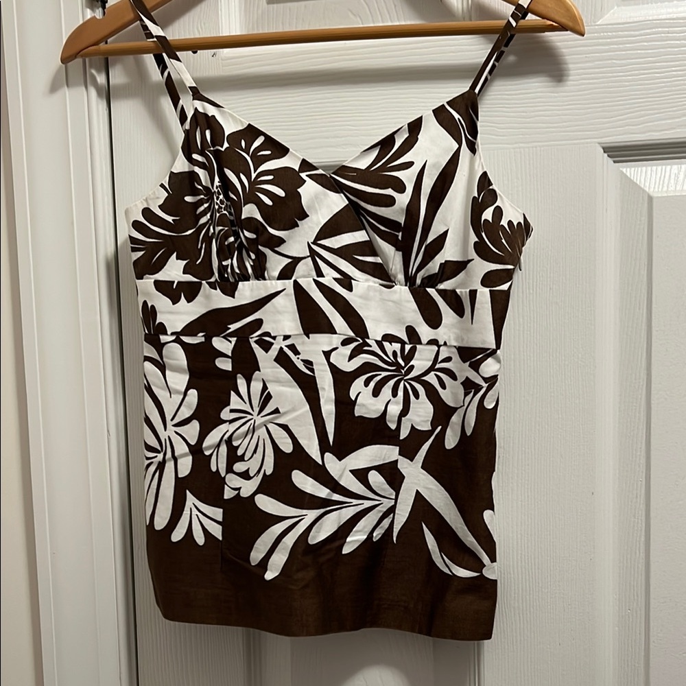 Ann Taylor Brown and White Fitted Camisole Top